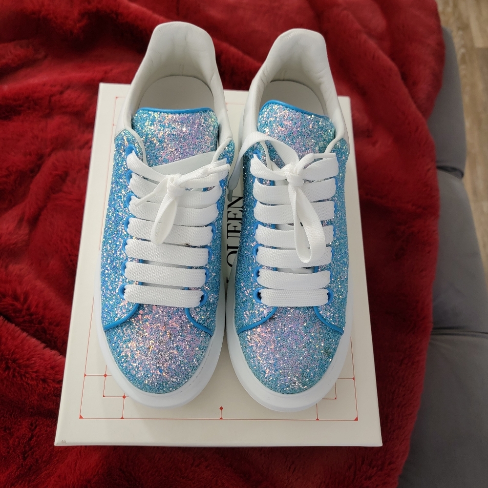 Alexander McQueen Blue and White Sparkly Sneakers